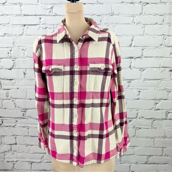 Patagonia Tops - Patagonia Pink Plaid Floyd Flannel Button
Front Womens 10 Organic Cotton Camping